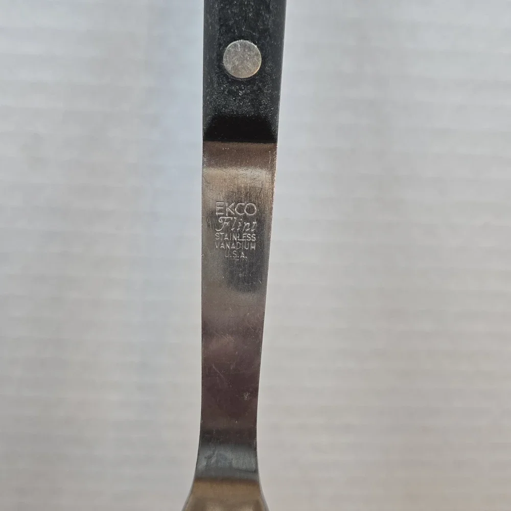 Vintage EKCO Eterna Stainless Vanadium Meat Carving Fork USA Black Rivet Handle